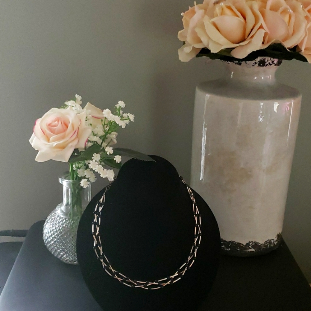 Silverstone and black bead necklace